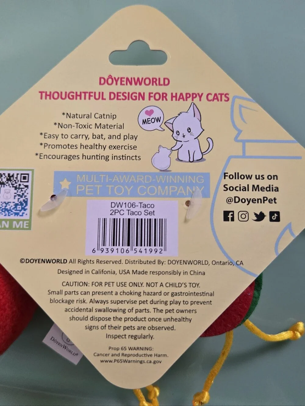 Doyen World Natural Material Plush Taco and Hot Sauce Cat Toy